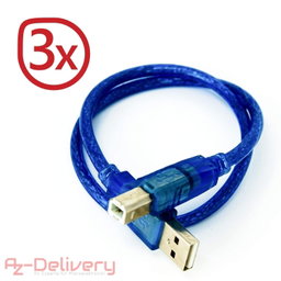 Blue USB-B to USB-A cable compatible with UNO R3 and Mega 2560 and any Arduino development boards and microcontrollers