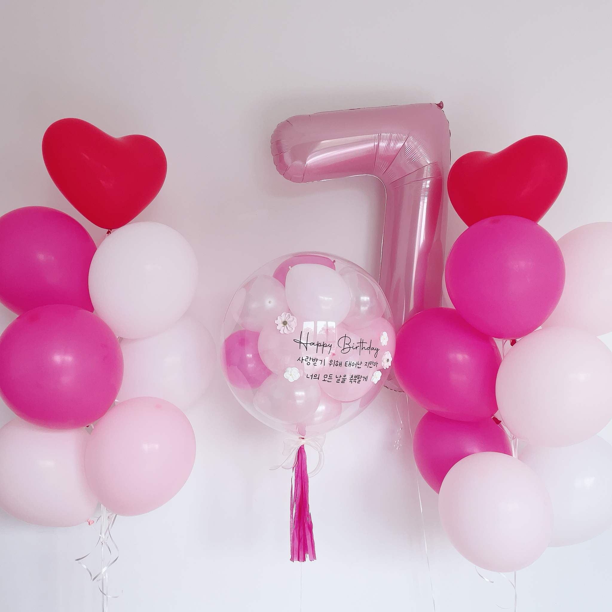 24" Mini bubble balloon with Clay flower_hot pink_0