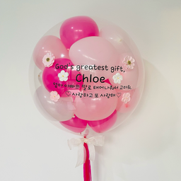 24" Mini bubble balloon with Clay flower_hot pink
