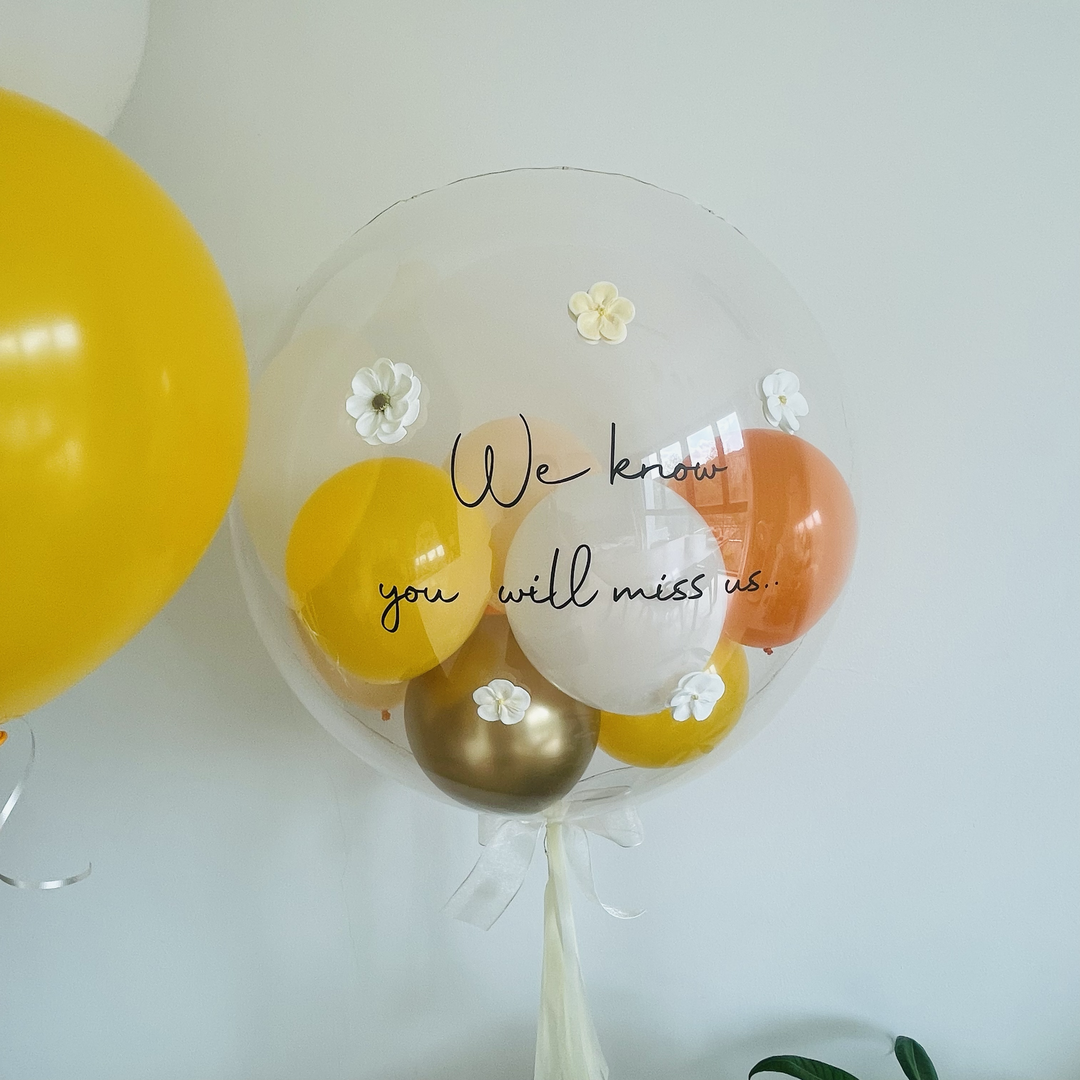 24" Mini bubble balloon with Clay flower_half fill_sunshine