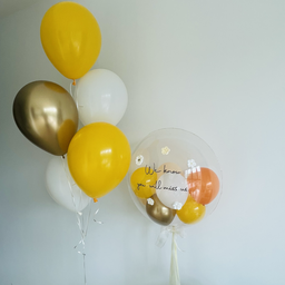 24" Mini bubble balloon with Clay flower_half fill_sunshine