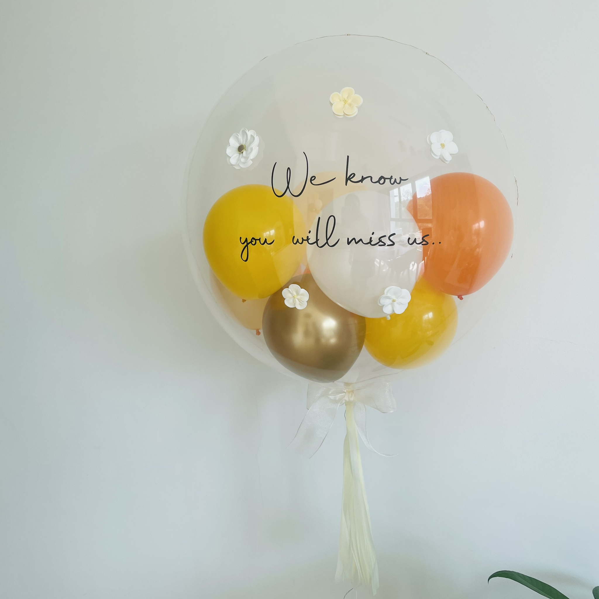 24" Mini bubble balloon with Clay flower_half fill_sunshine_2