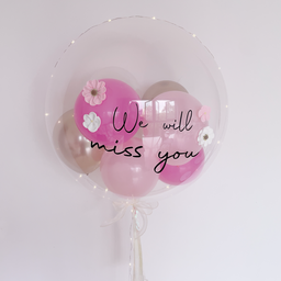 24" Mini bubble balloon with Clay flower_half fill_pink&gold