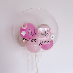 24" Mini bubble balloon with Clay flower_half fill_pink&gold