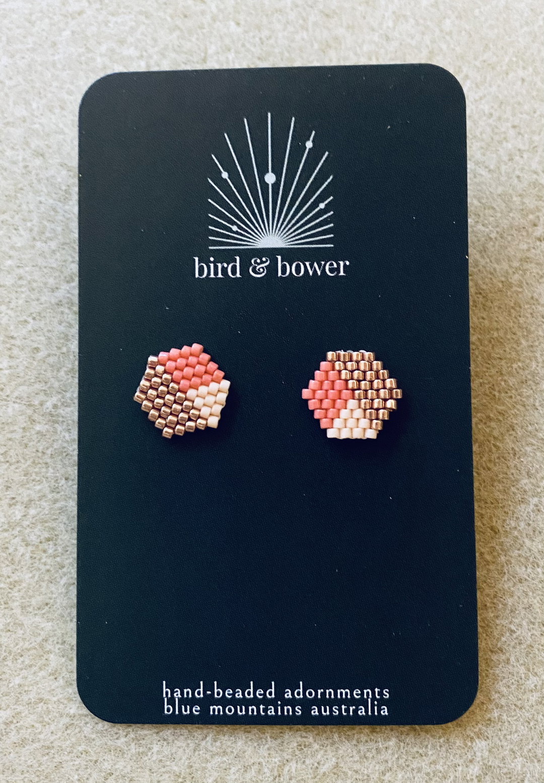 Gold Geo Studs - Coral Pink 