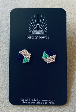Silver Geo Studs - Emerald/Navy