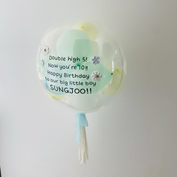 24" Mini bubble balloon with Clay flower_blue mint