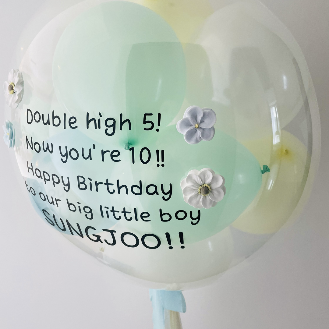 24" Mini bubble balloon with Clay flower_blue mint