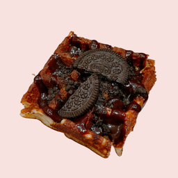 Mochi waffle with oreo crumble & chocolate sauce 
