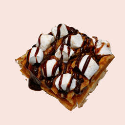 Mochi waffle with marshmallows & chocolate sauce