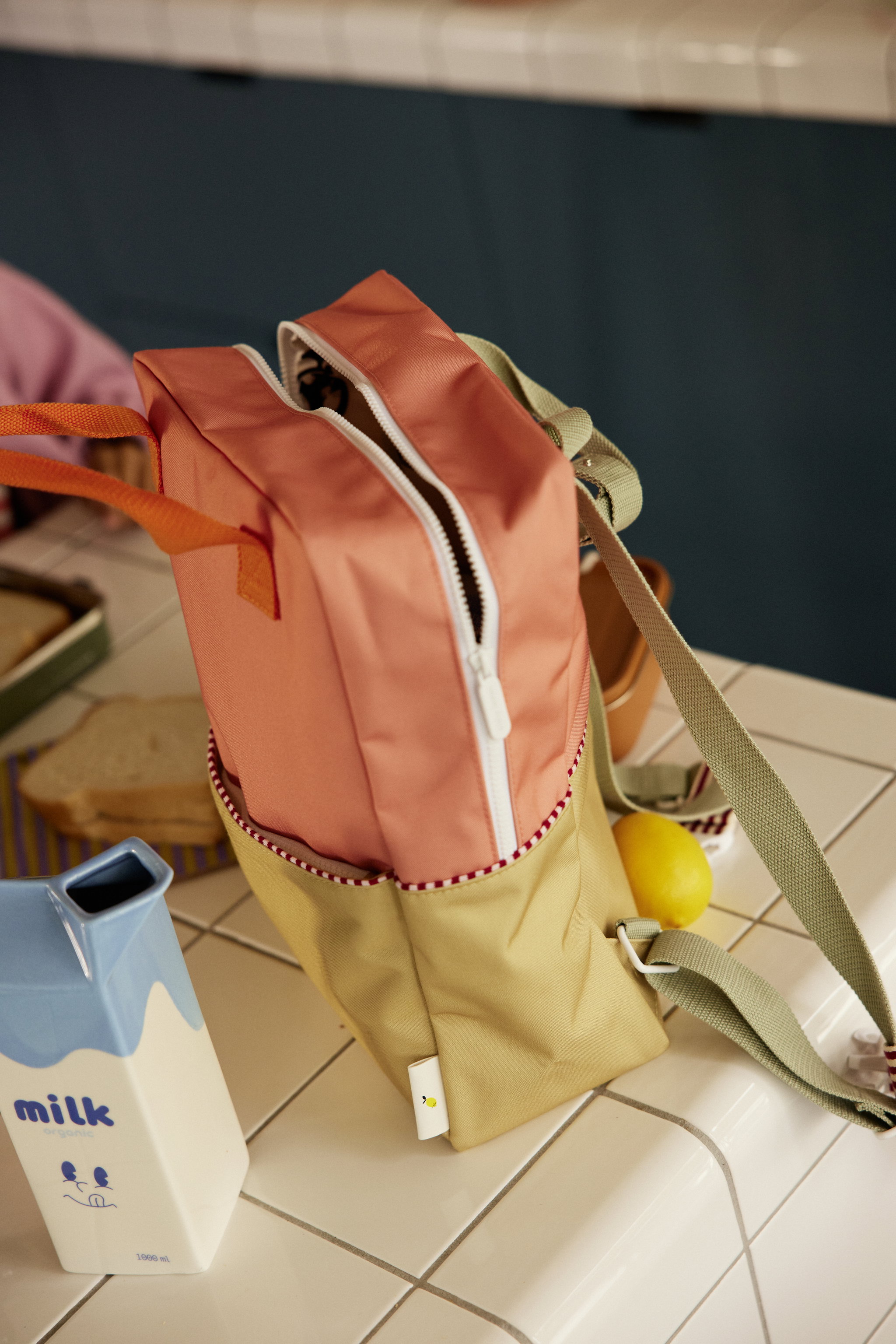 Coral & lemon green colourblock backpack - large_4