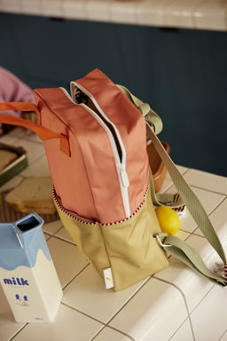 Coral & lemon green colourblock backpack - large