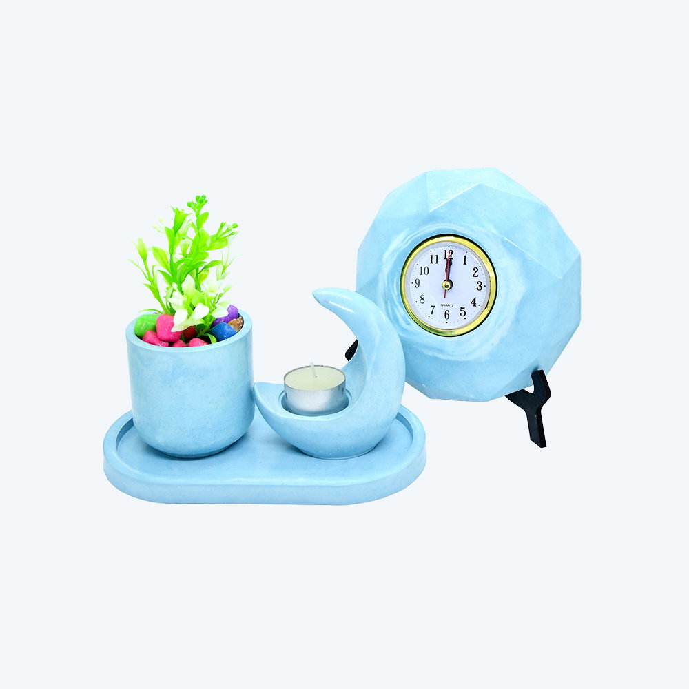 Moonlight Harmony Trio [DIY Planter Kit (Oval), Moon Shape Candle Stand and Desk Clock] _3