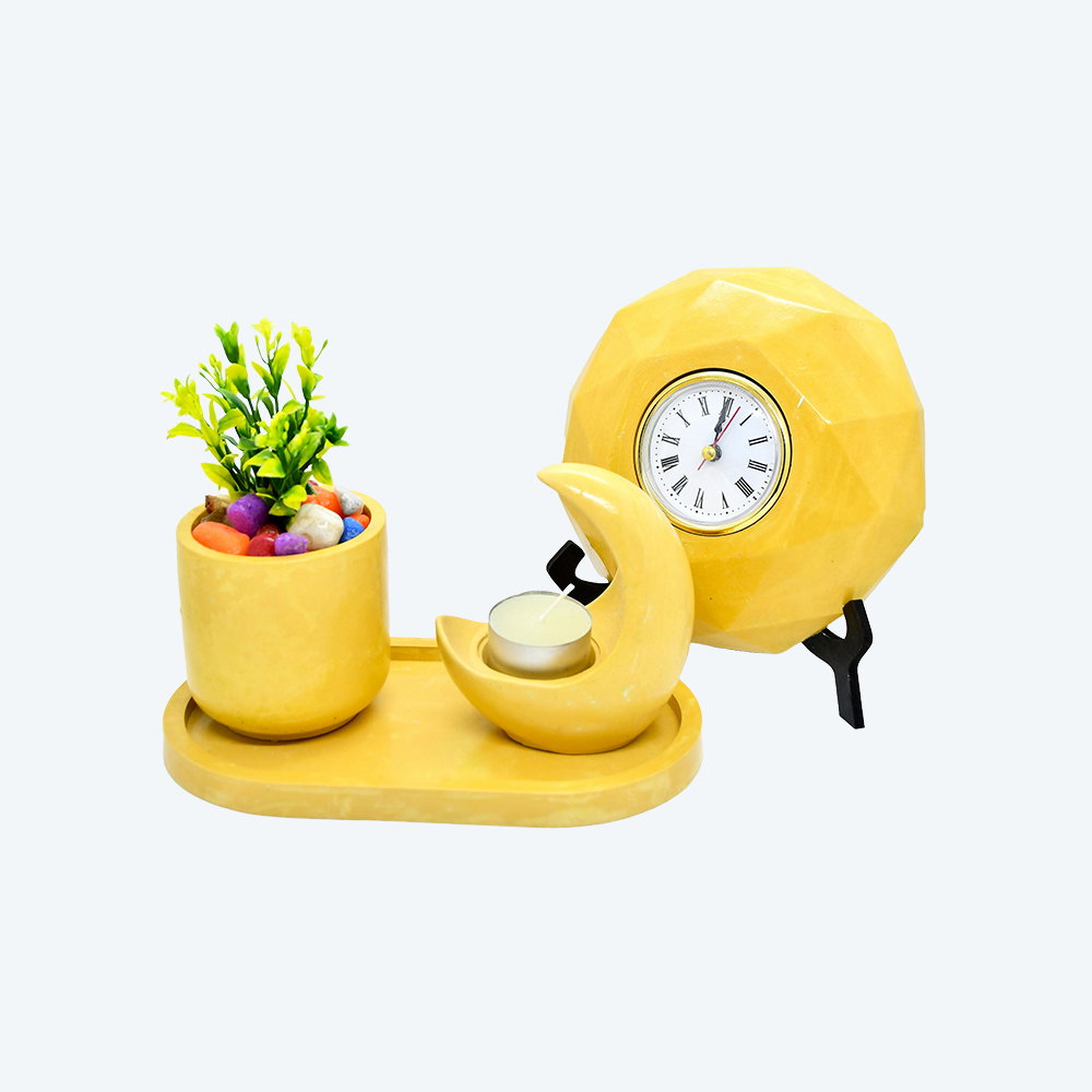 Moonlight Harmony Trio [DIY Planter Kit (Oval), Moon Shape Candle Stand and Desk Clock] _2