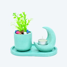 Moonlit Planter Ensemble [DIY Planter Kit (Oval) and Moon Shape Candle Stand]