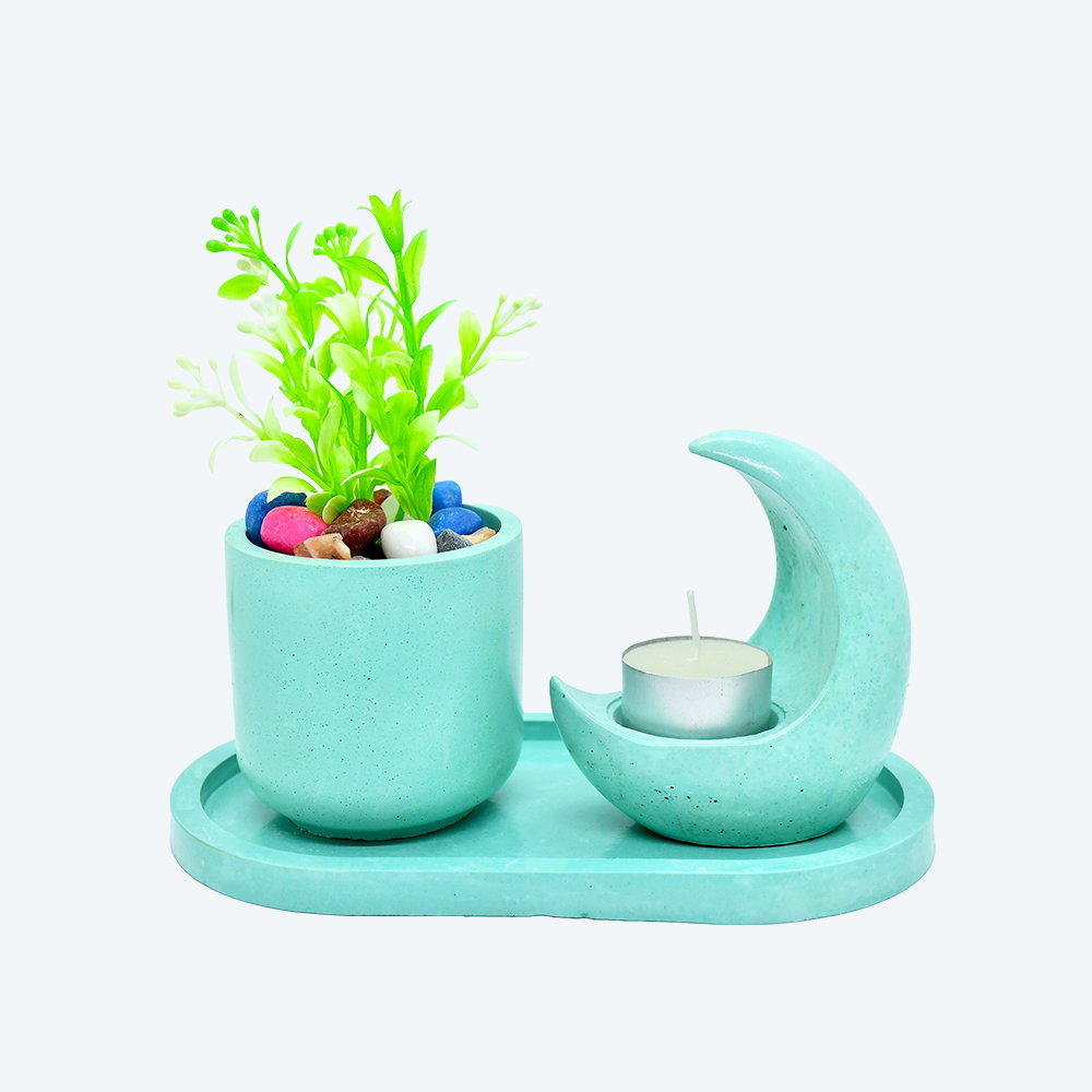 Moonlit Planter Ensemble [DIY Planter Kit (Oval) and Moon Shape Candle Stand]_1