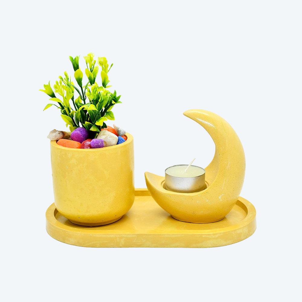 Moonlit Planter Ensemble [DIY Planter Kit (Oval) and Moon Shape Candle Stand]_2