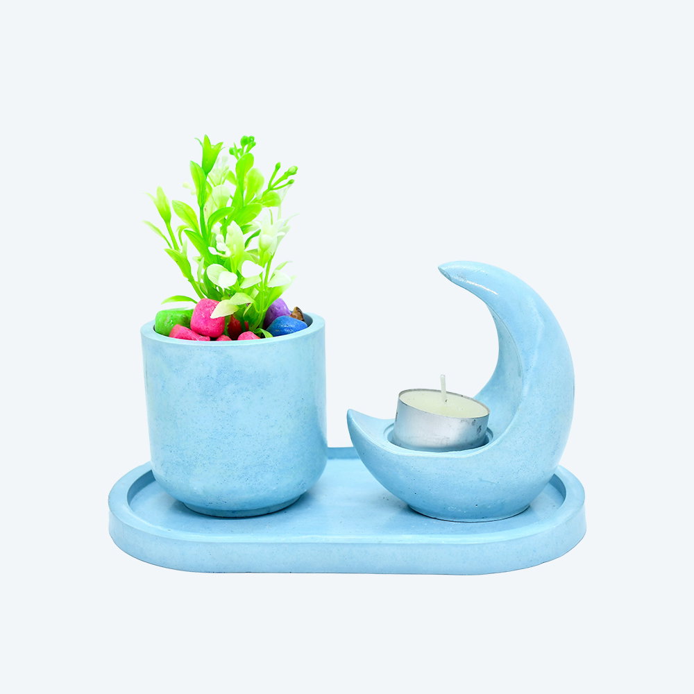 Moonlit Planter Ensemble [DIY Planter Kit (Oval) and Moon Shape Candle Stand]_3