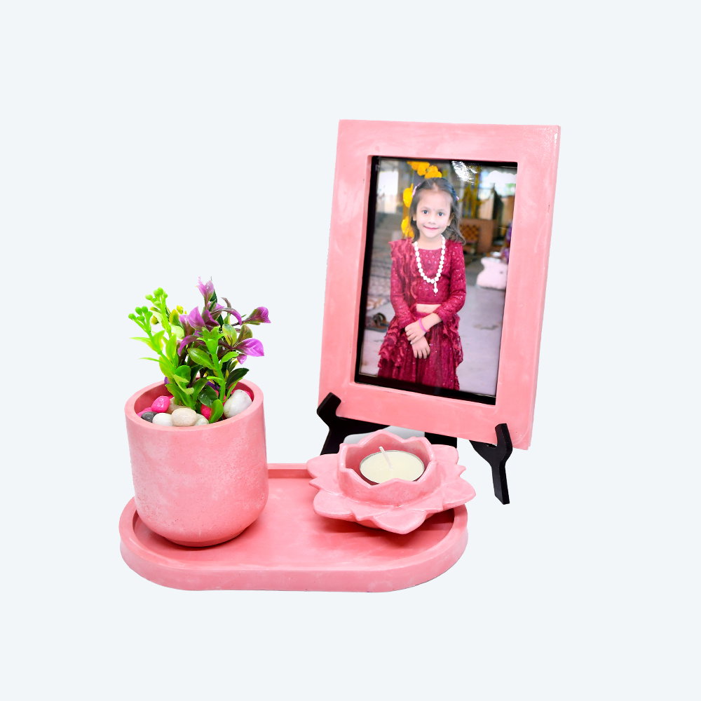 Floral Harmony Kit [DIY Planter Kit (Oval), Flower Shape Candle Stand and Desk Photoframe] 