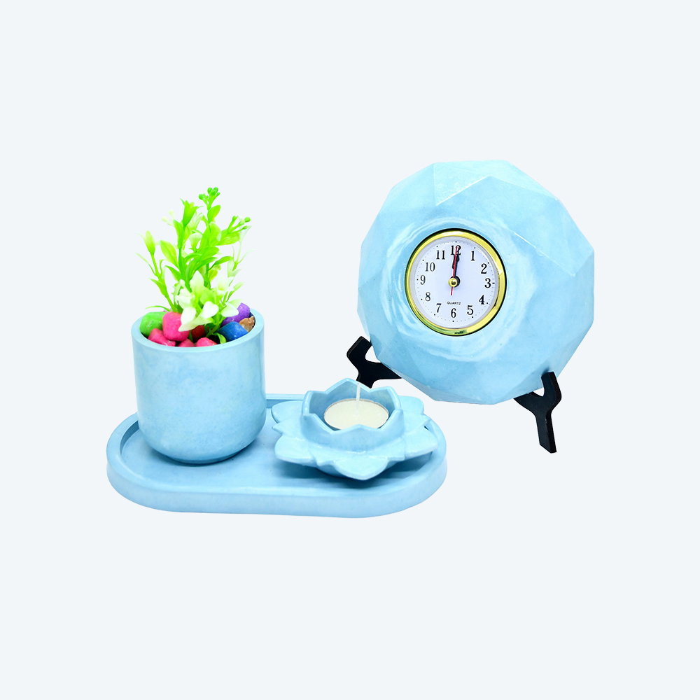 Petal Serenity Trio [DIY Planter Kit (Oval), Flower Shape Candle Stand and Desk Clock] _3