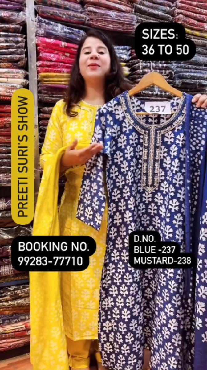 Royal Blue Cotton Silk  3 Piece Suit D.No.237