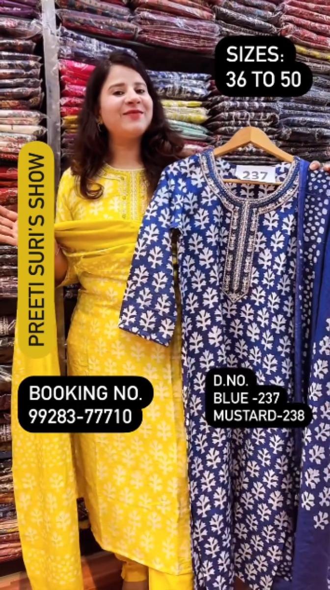 Royal Blue Cotton Silk  3 Piece Suit D.No.237_2