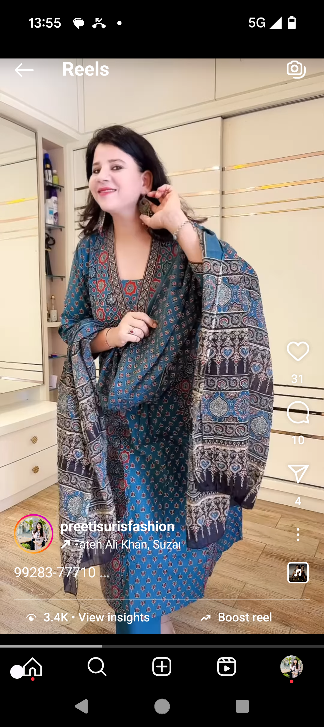Teal Blue printed 3 pcs suit  pcs set D .NO. 806_2
