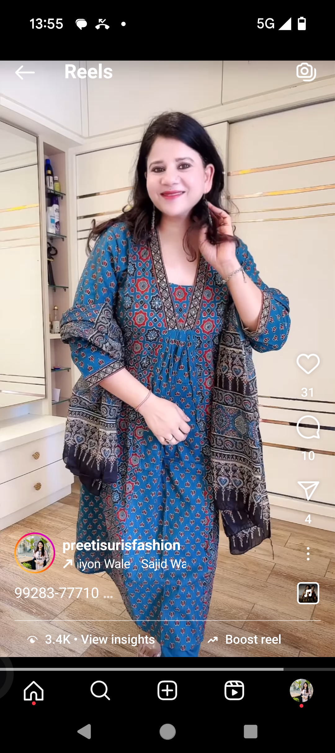 Teal Blue printed 3 pcs suit  pcs set D .NO. 806