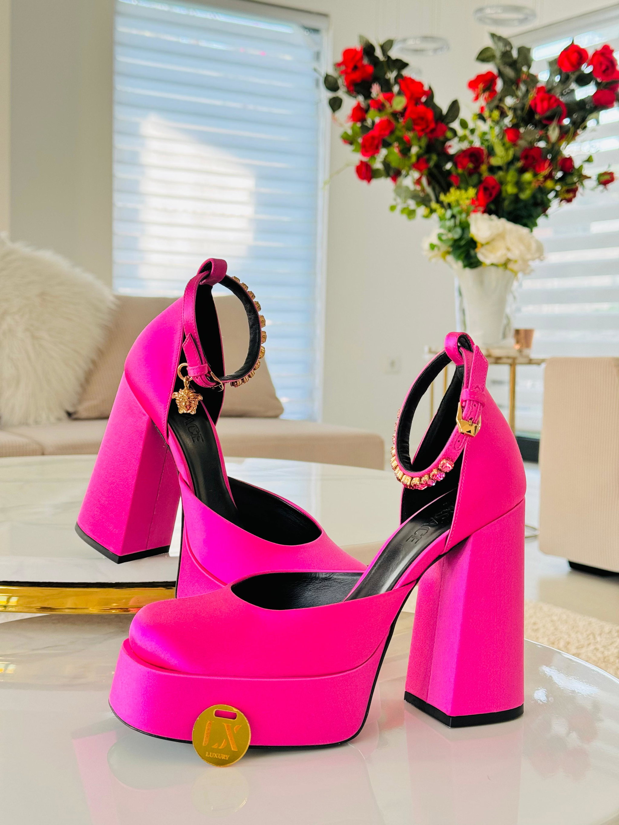 Plataformas Medusa Rosa satin - Versace _3