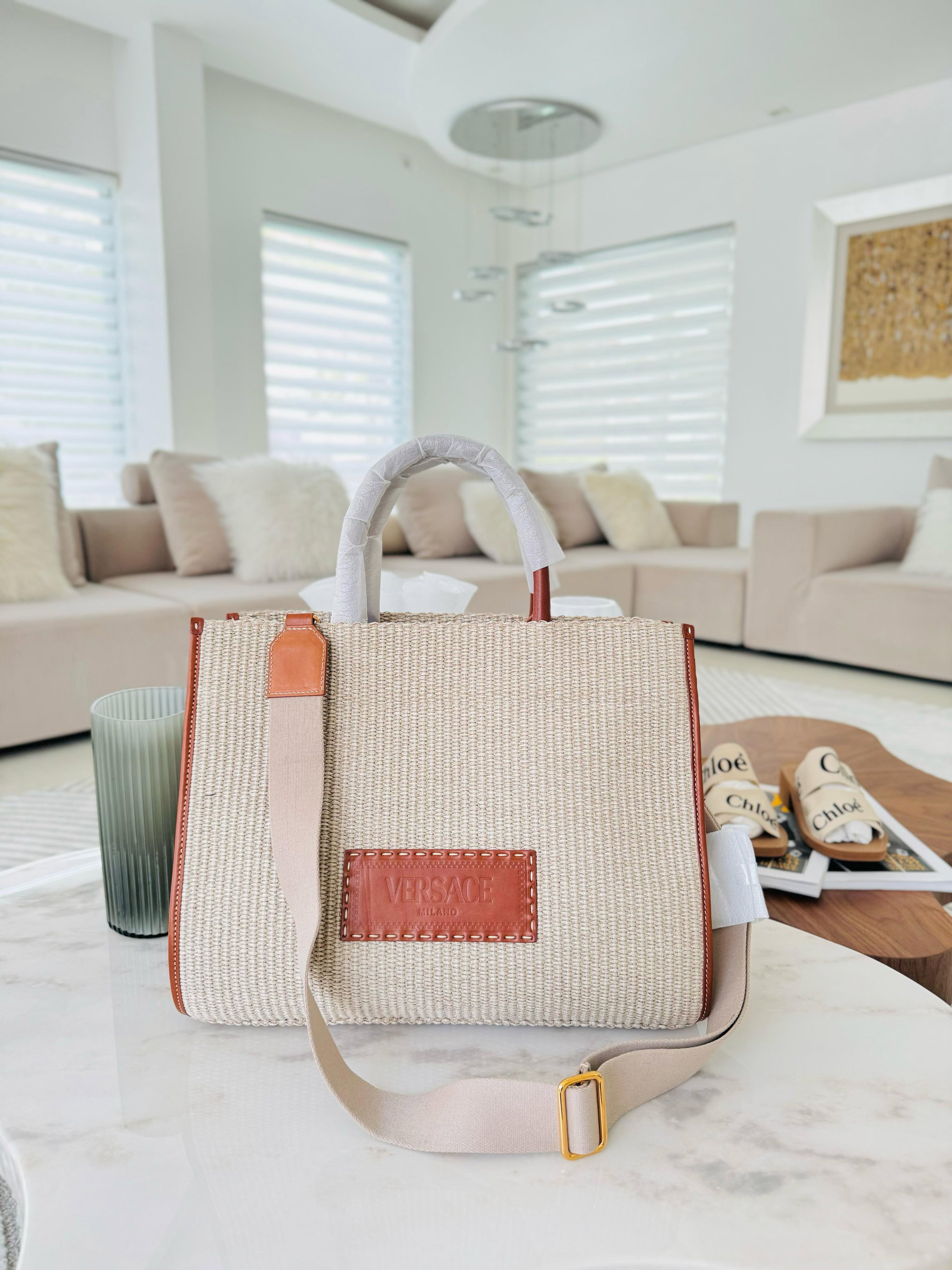 Bolsa Versace raffia - tote _3