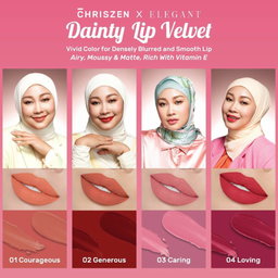 [ELEGANT] Dainty Lip Velvet 4 in 1 Courageous X1 Generous X1 Caring X1 Loving X1 All 4 Variant rm119.60