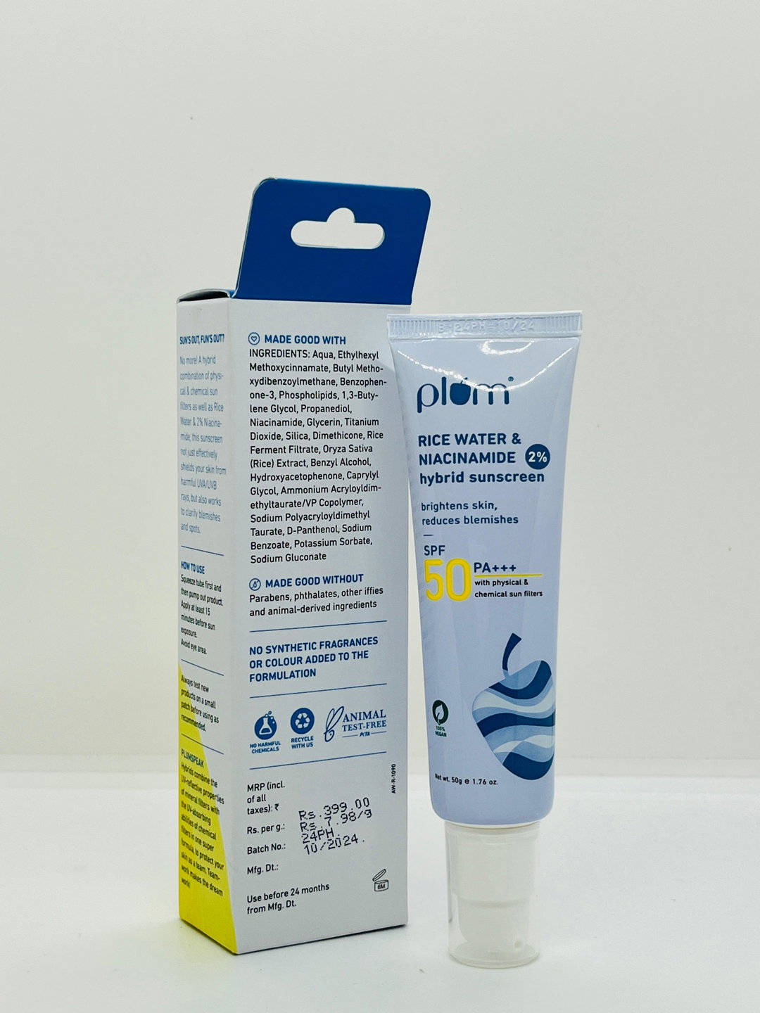 Plum rice water & niacinamide 2% sunscreen SPF50(50g)