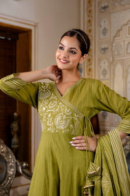 D.No. 549 Mehndi Green Angrakha Anarkali Set (1550)