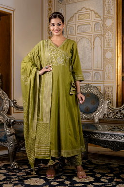 D.No. 549 Mehndi Green Angrakha Anarkali Set (1550)