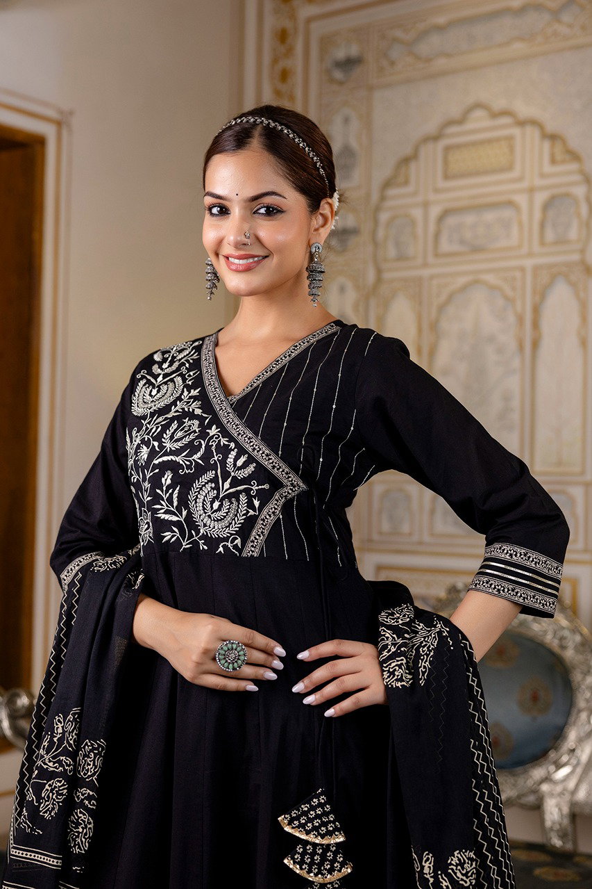 D.No. 550 Black Angrakha Embroidered Anarkali Set (1550)_1