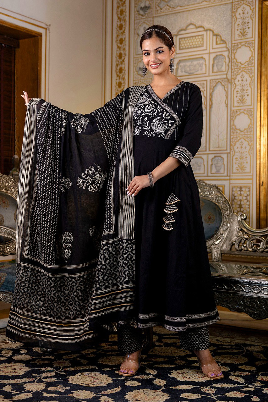 D.No. 550 Black Angrakha Embroidered Anarkali Set (1550)_0