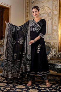 D.No. 550 Black Angrakha Embroidered Anarkali Set (1550)