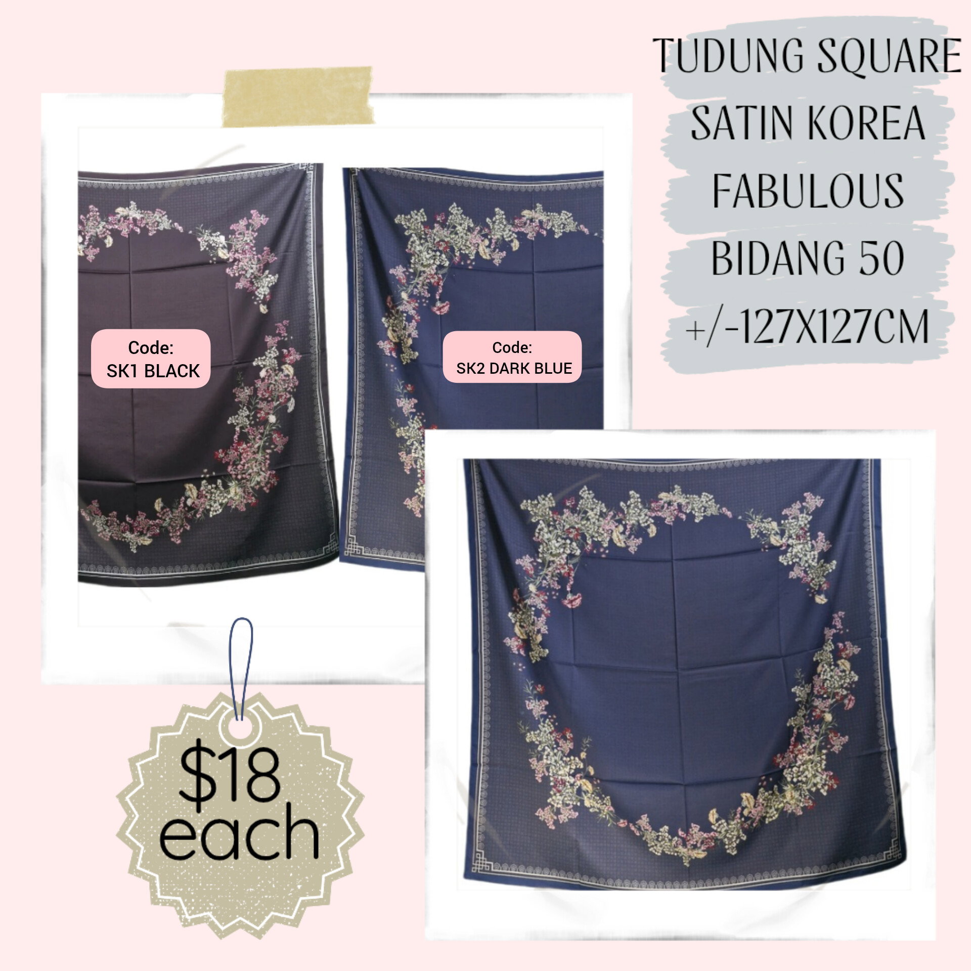 TUDUNG SQUARE SATIN KOREA BIDANG 50 (CODE: SK)_0