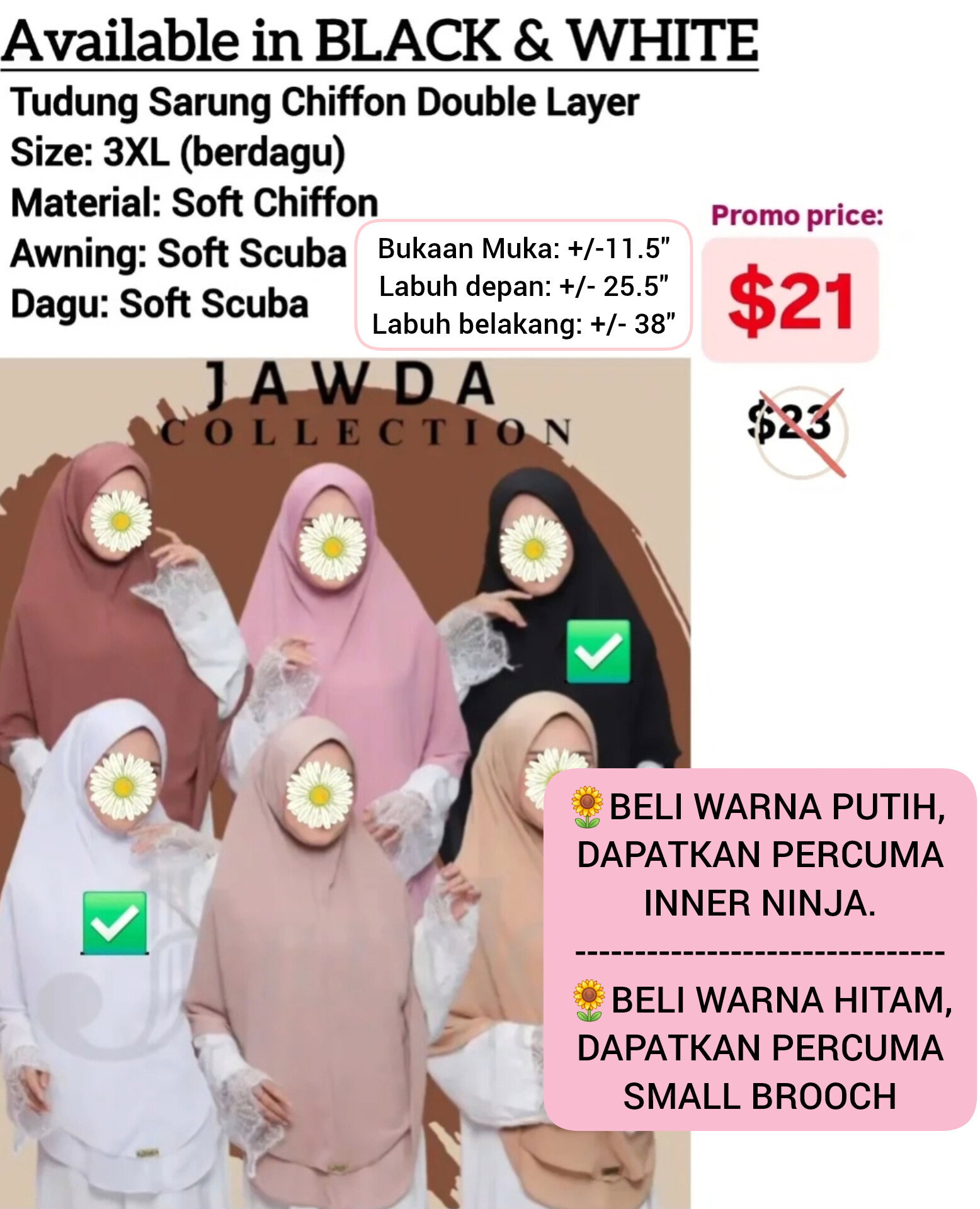 TUDUNG SARUNG CHIFFON DOUBLE LAYER 3XL_0