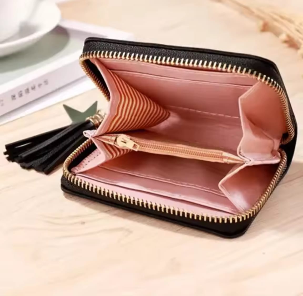 Women's Mini Wallet Cute Niche Ins Zipper PU Polyester Slim Accordion Card Holder Short Coin Purse_3
