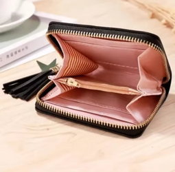 Women's Mini Wallet Cute Niche Ins Zipper PU Polyester Slim Accordion Card Holder Short Coin Purse
