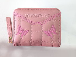 Women's Mini Wallet Cute Niche Ins Zipper PU Polyester Slim Accordion Card Holder Short Coin Purse