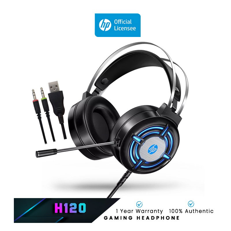 Fone de ouvido para jogos HP H120 USB de 2 pinos com controle de microfone (preto)_0