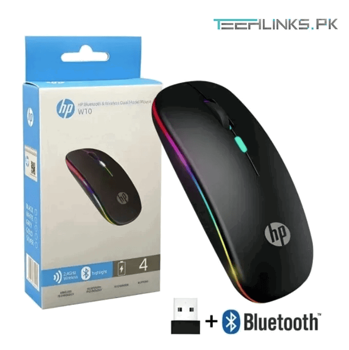 HP W10 Wireless RGB Bluetooth, sem fio, mouse fino recarregável_1