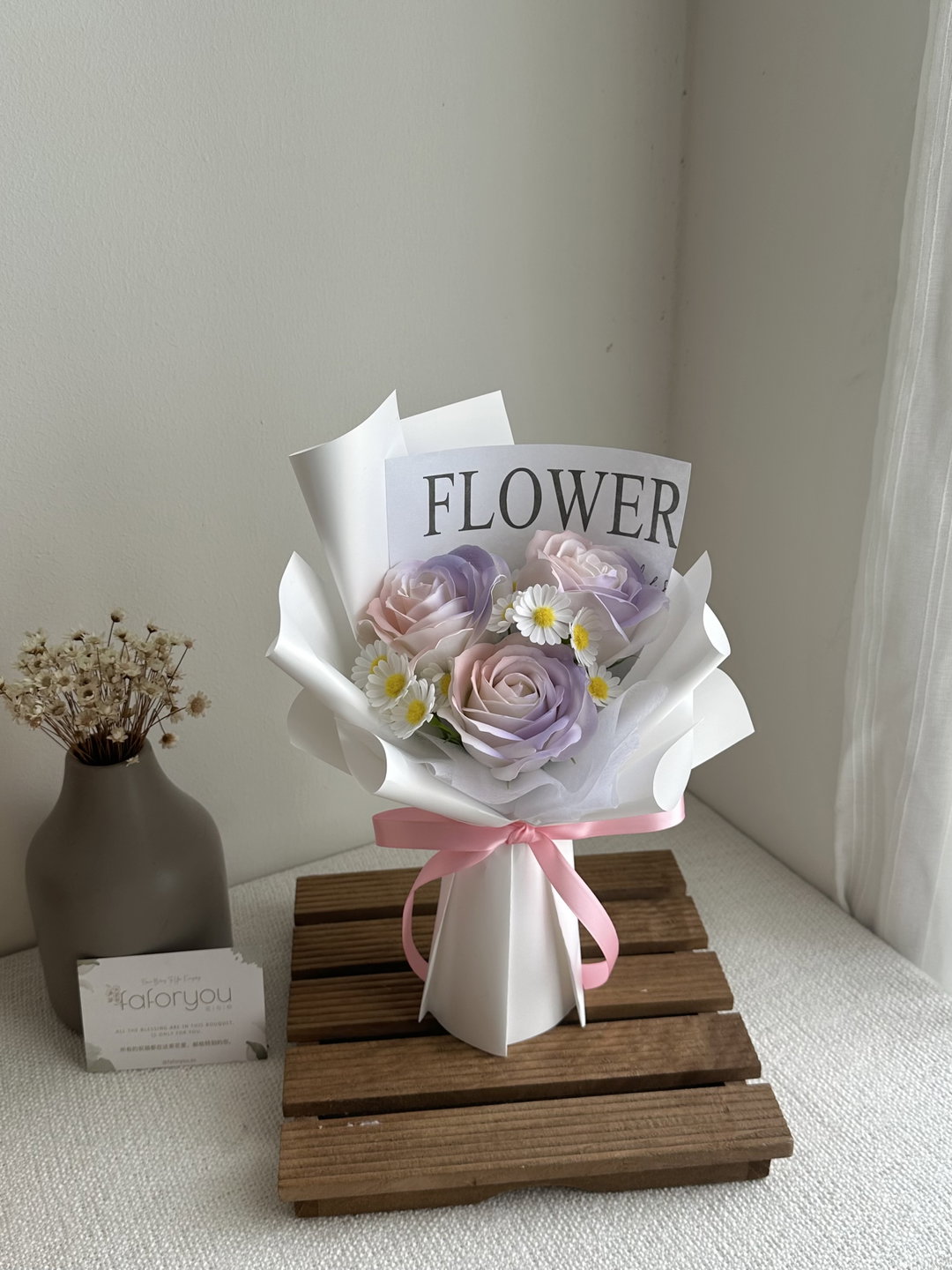 (3R008) 3 Stalk Soap Rose Daisy Bouquet