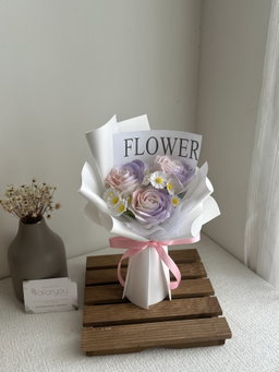 (3R008) 3 Stalk Soap Rose Daisy Bouquet 