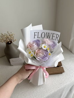(3R008) 3 Stalk Soap Rose Daisy Bouquet 