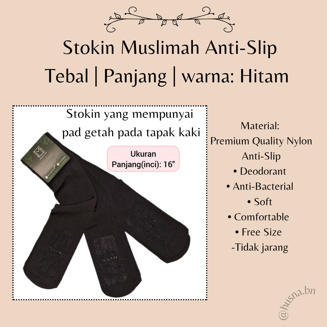 STOKIN MUSLIMAH TEBAL ANTI-SLIP PANJANG | warna: Hitam_0