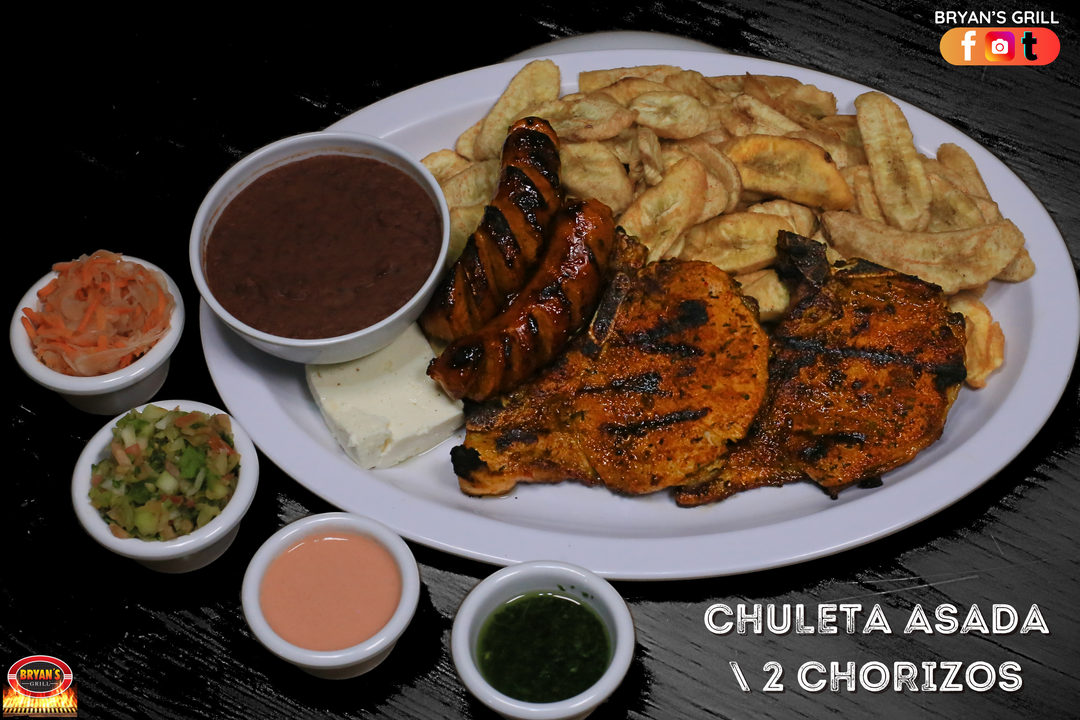 PLATO MIXTO DE CHULETA ASADA Y 2 CHORIZOS ASADOS