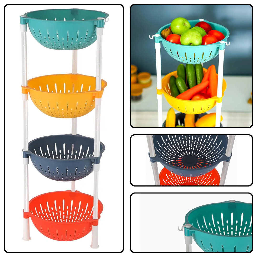 Étagère à 4 niveaux polyvalent en plastique pour la cuisine, panier de rangement pour fruits et légumes